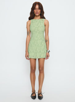 Charming Life Boat Neck Mini Dress Green Floral
