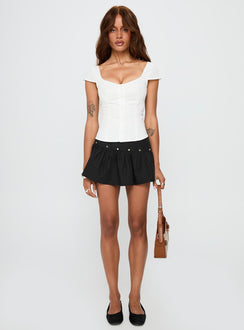   front view of model wearing Princess Polly Curtain Call Mini Skirt Black Mini Skirts 