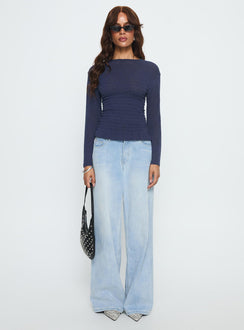 Bradly Shirred Long Sleeve Top Navy