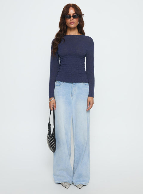 Bradly Shirred Long Sleeve Top Navy