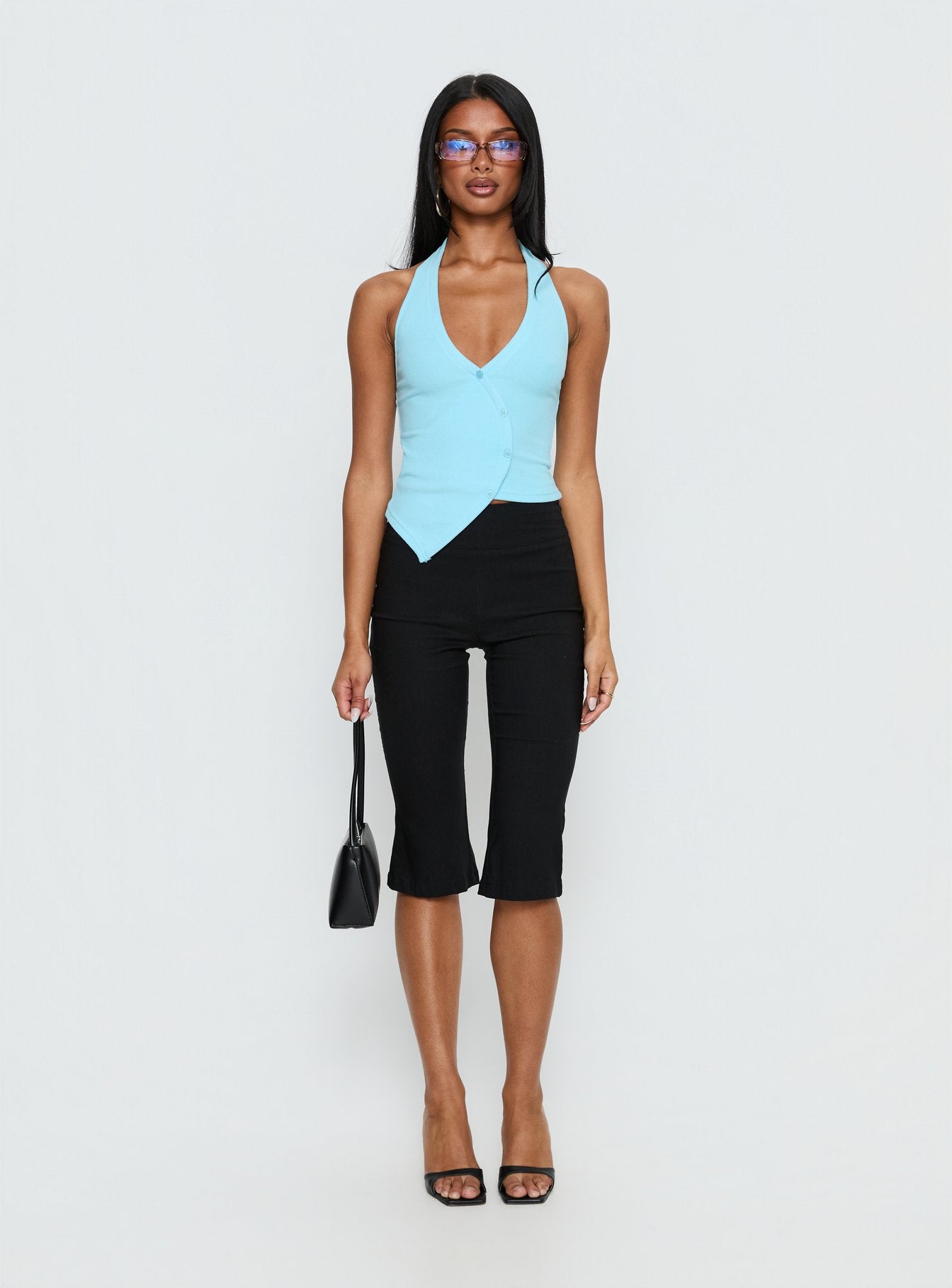 Avrilla Wrap Knit Top Blue | Princess Polly
