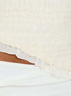 Stairway To Heaven Shirred Asymmetrical Halter Top Cream