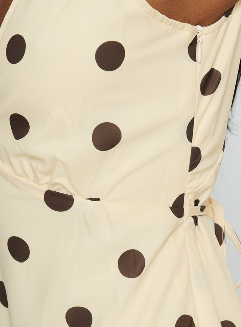 Nellie Mini Dress Lemon / Brown Polka Dot | Princess Polly Nellie Mini Dress Lemon / Brown Polka Dot | Princess Polly