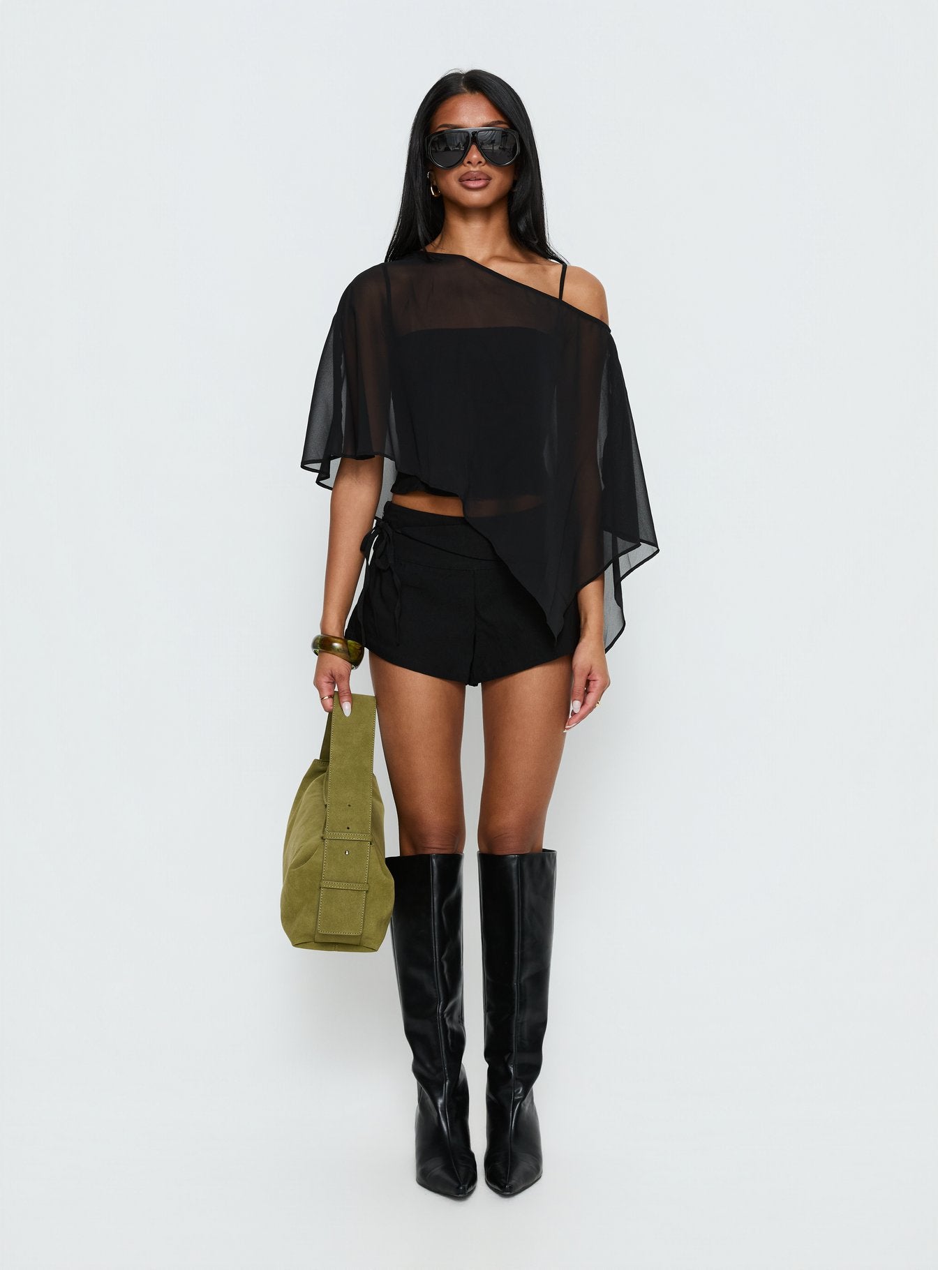Senzo Chiffon Poncho Top Black | Princess Polly