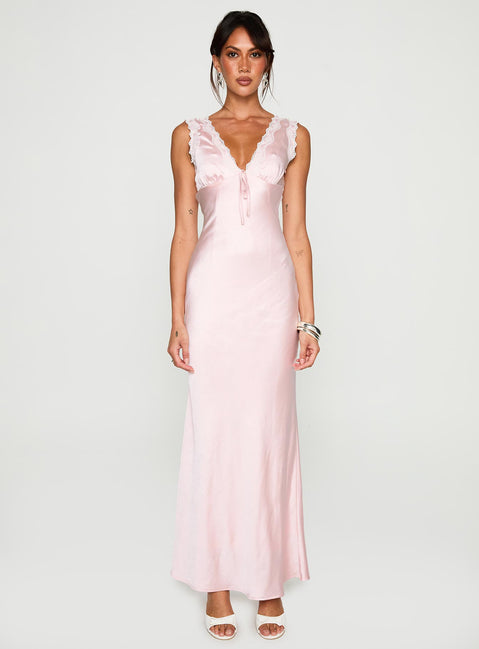 light pink lace maxi dress Baby Pink Square Neck Strappy Lace Maxi Dress