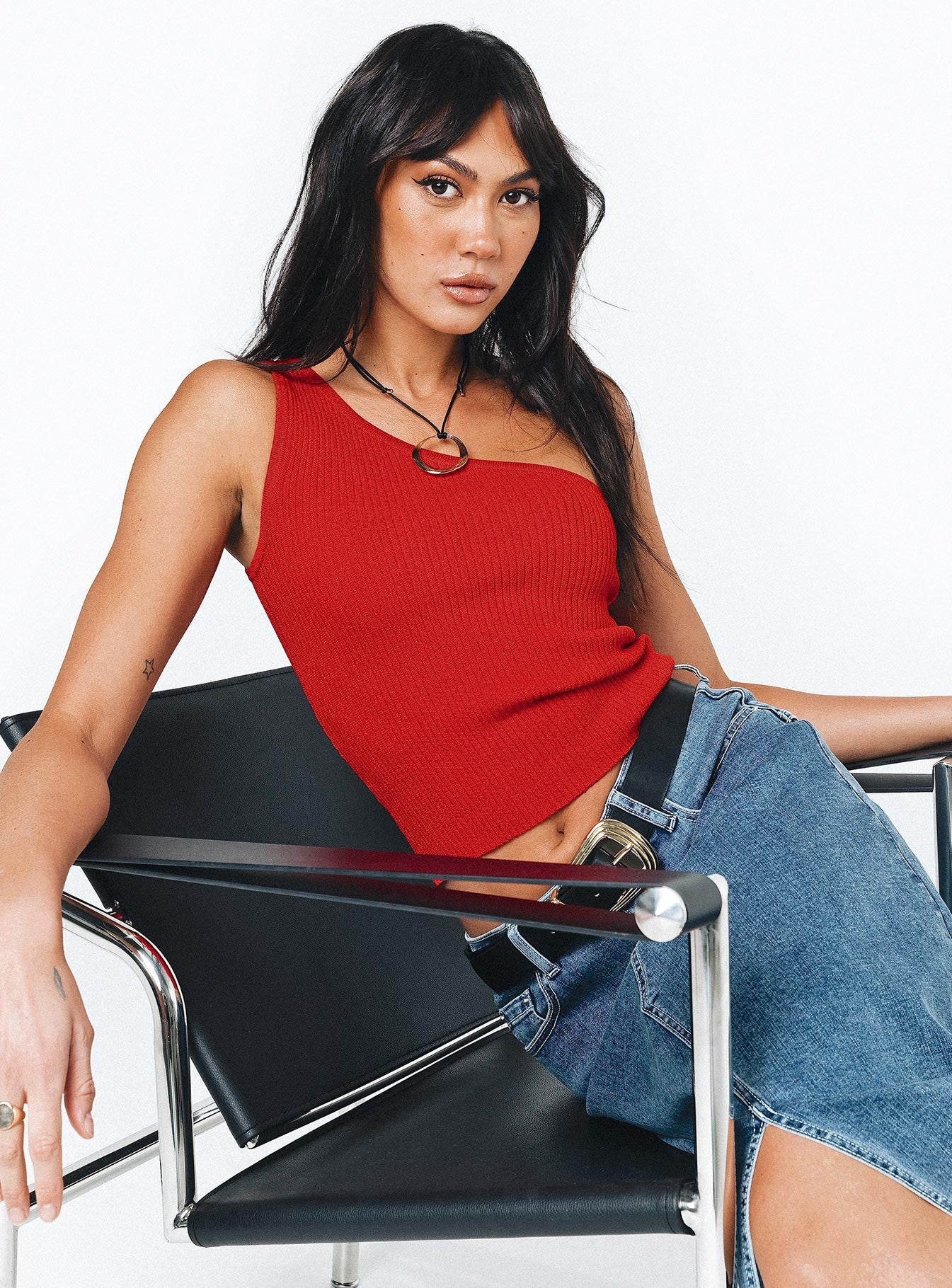 product Princess Polly Sleeveless Asymmetric Neckline  Denham One Shoulder Top Red