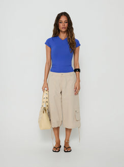Daily Define High V Neck Short Sleeve Top Blue