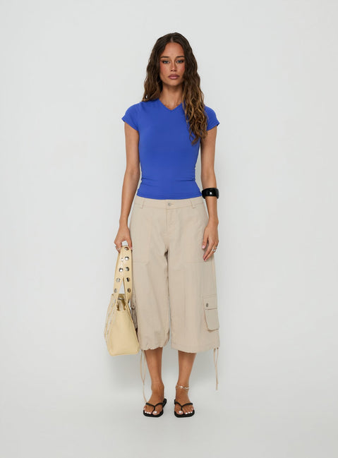 Daily Define High V Neck Short Sleeve Top Blue