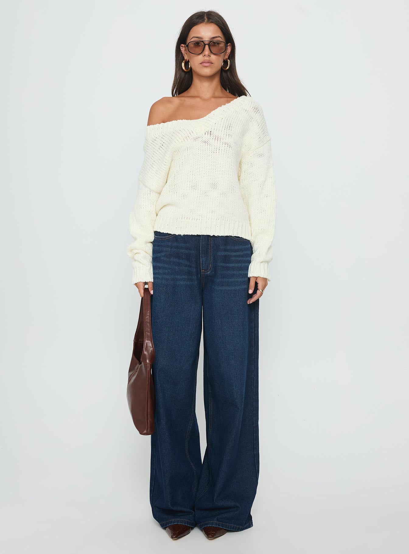 Talassa V Neck Knit Sweater White | Princess Polly