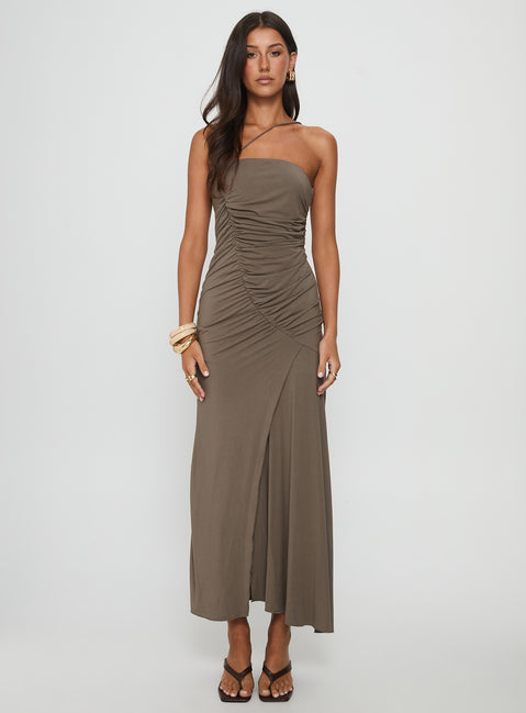 rosario ruched one-shoulder maxi dress Black Halo Rosario One-Shoulder Ruched Maxi Dress