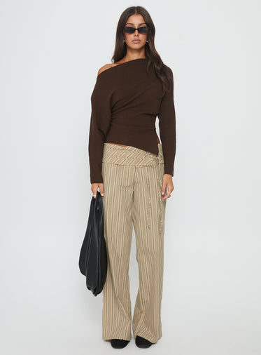 Kaelith Off Shoulder Knit Sweater Brown