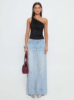 Sophy Studded One Shoulder Top Black