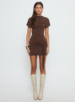 Madlen Open Back Draped Mini Dress Brown