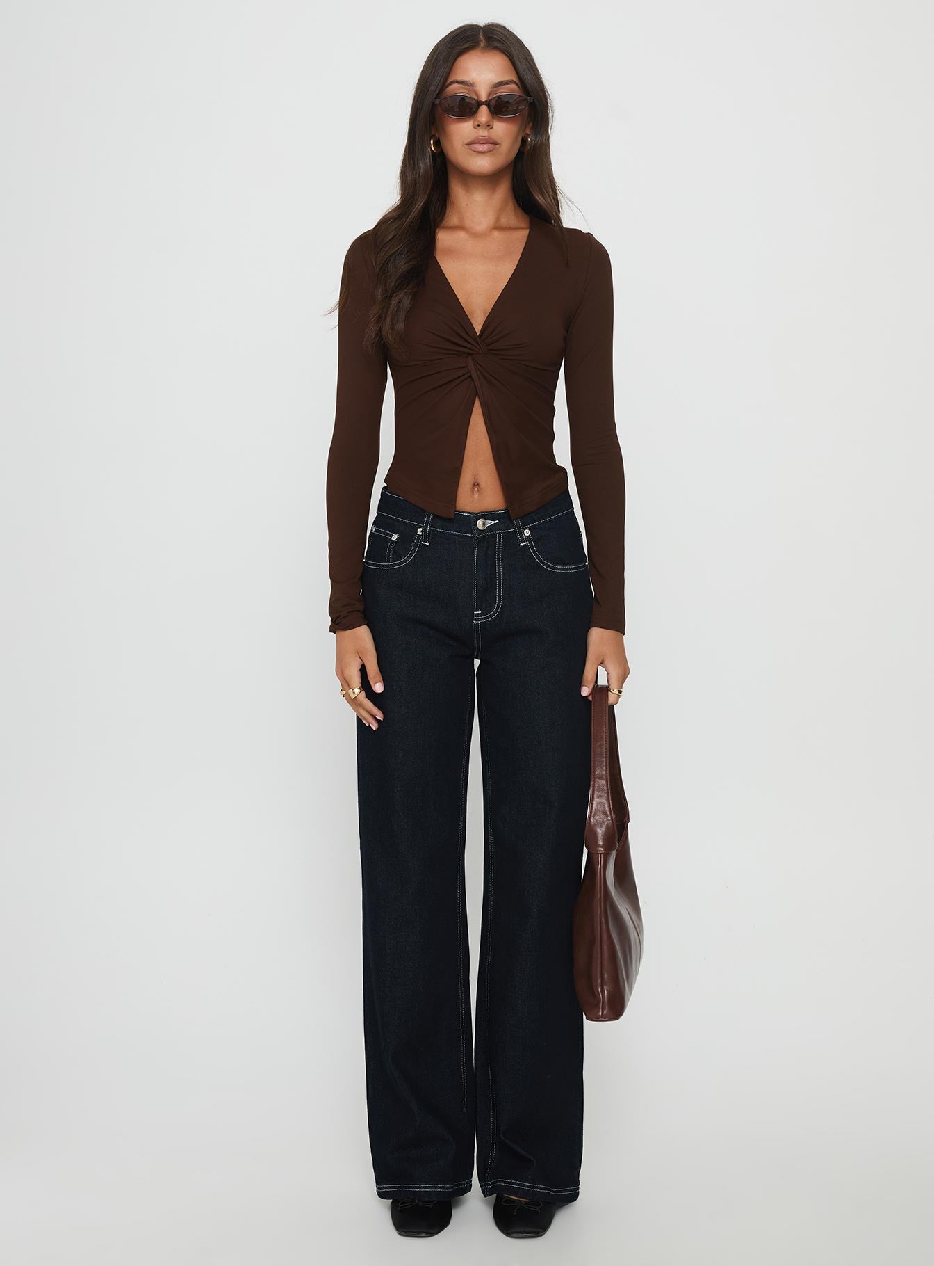 No Hard Feelings Twist Long Sleeve Top Brown