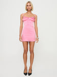 Pink mini dress Silk material, elasticated straps, cut out back detail, invisible zip fastening