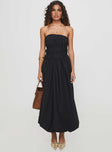 front view of model wearing Princess Polly Brydie Bubble Hem Midi Dress Black Straight Neck 