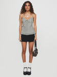 front view of model wearing Princess Polly Me Espresso Top Black / Beige Sleeveless Plunger 