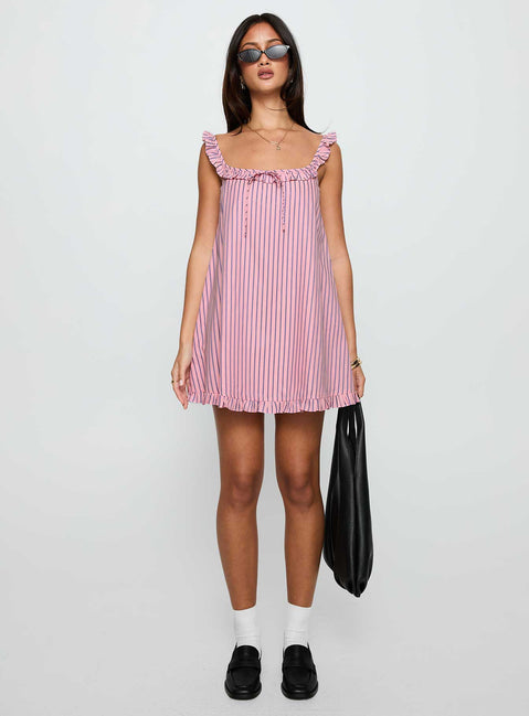 Zalina Babydoll Mini Dress | Pink Stripe | Womens | Princess Polly Zalina Babydoll Mini Dress | Pink Stripe | Womens | Princess Polly
