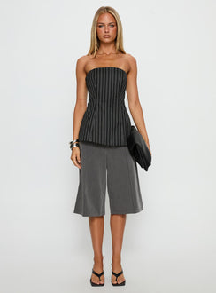 Maralyn Strapless Top Black Pinstripe