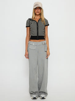 Kahlee Zip Through Hoodie Grey / Black Stripe