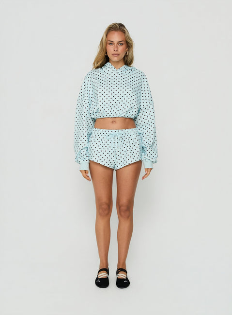 Mayse Bubble Hem Cropped Hoodie Blue Polka Dot