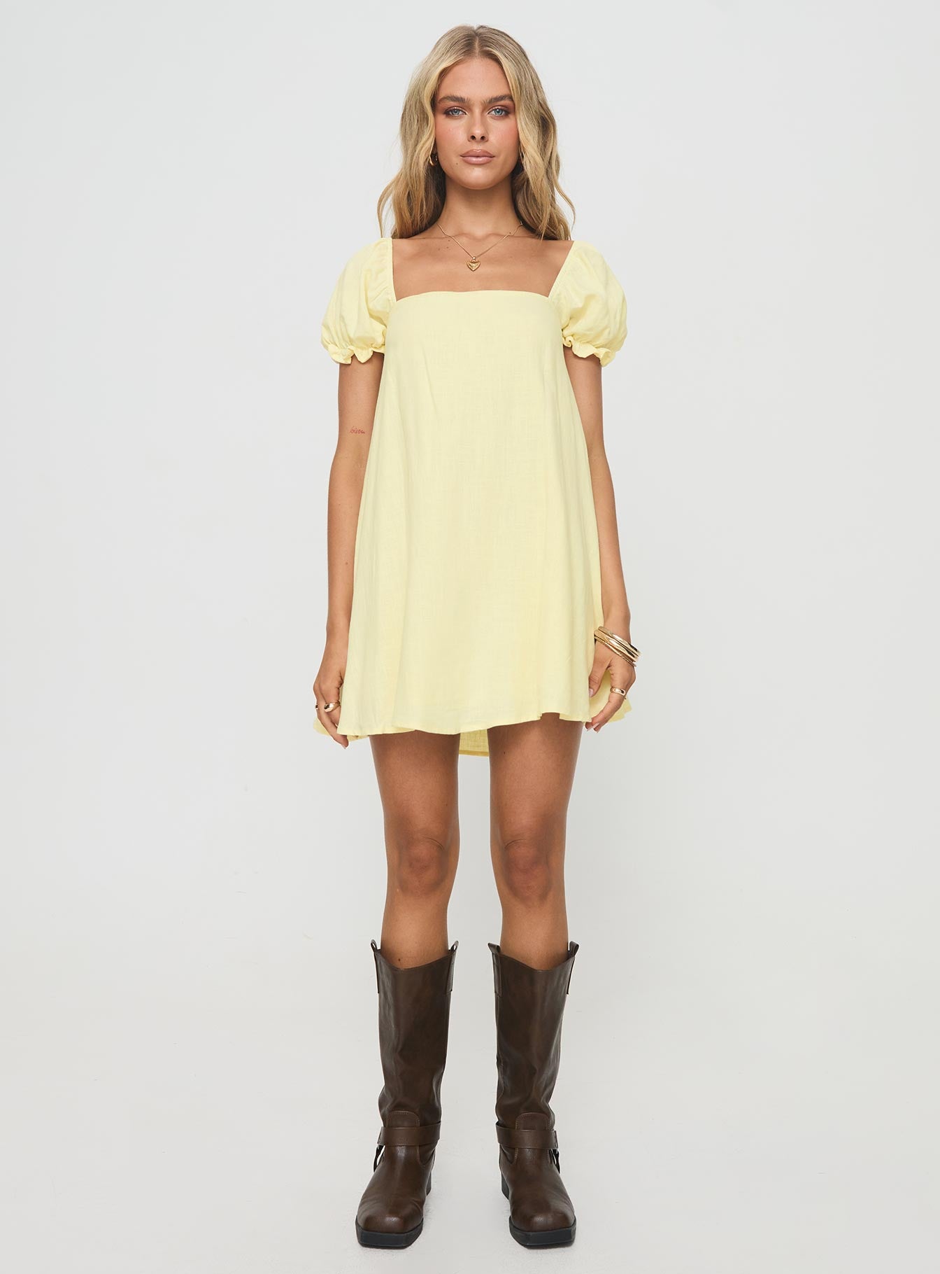 beyond linen blend mini dress yellow Beyond Linen Blend Mini Dress Yellow Curve