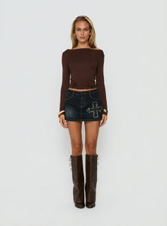 Barracuda Applique Denim Mini Skirt Grunge Wash