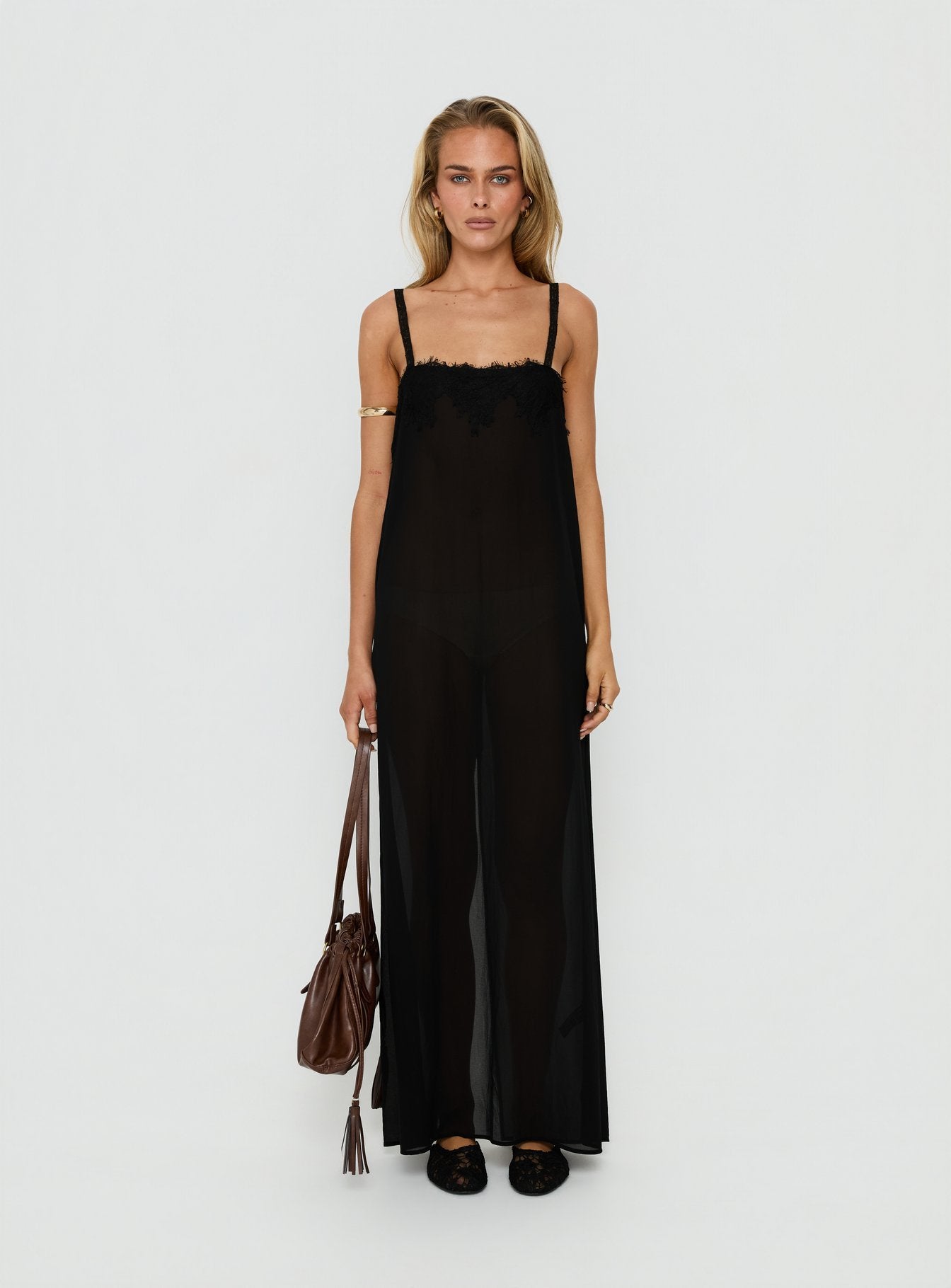 Glacial Sheer Maxi Dress | Noir | Womens
