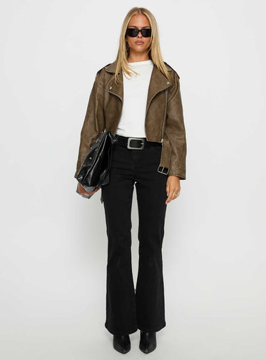 Talisha Faux Leather Biker Jacket Brown