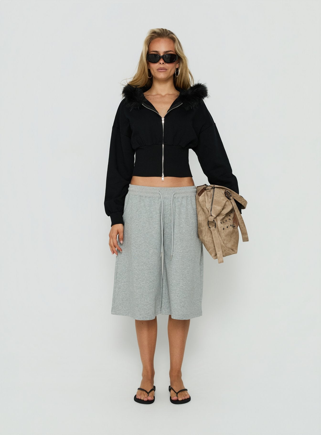 Ramonda Faux Fur Hooded Jumper Black