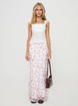 Maxi skirt High rise fit, floral print, invisible zip fastening Non-stretch material, fully lined 