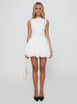 front view of model wearing Princess Polly Vittoria Bubble Hem Mini Dress White High Neck 