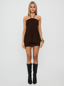 Jordonna Gathered Halter Mini Dress Chocolate