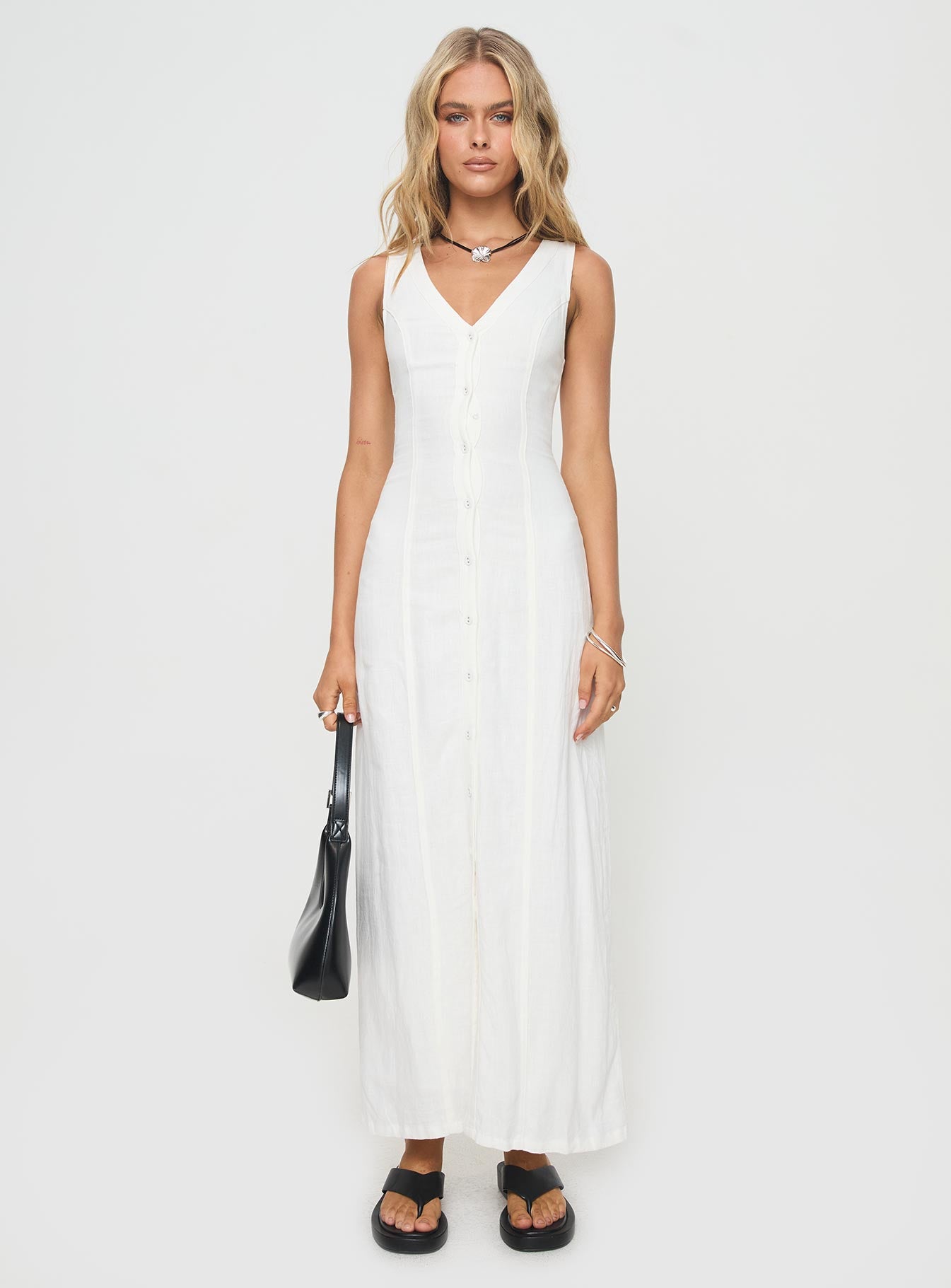 Summer Season Linen Blend Maxi Dress White | Princess Polly Summer Season Linen Blend Maxi Dress White | Princess Polly