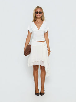 Ophella Tie Waist Chiffon Midi Skirt Cream