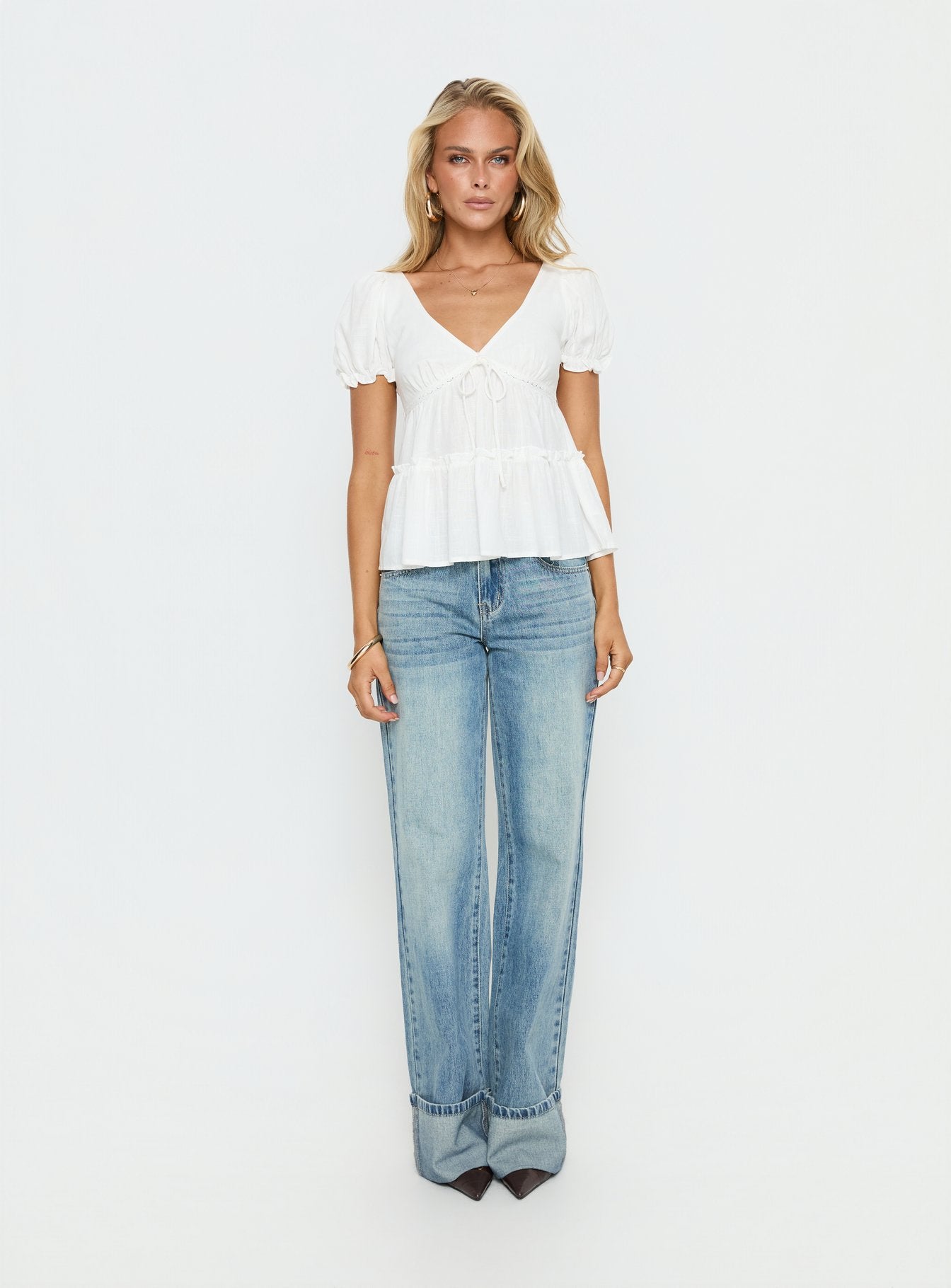 Kimberleigh Floaty Babydoll Top White | Princess Polly