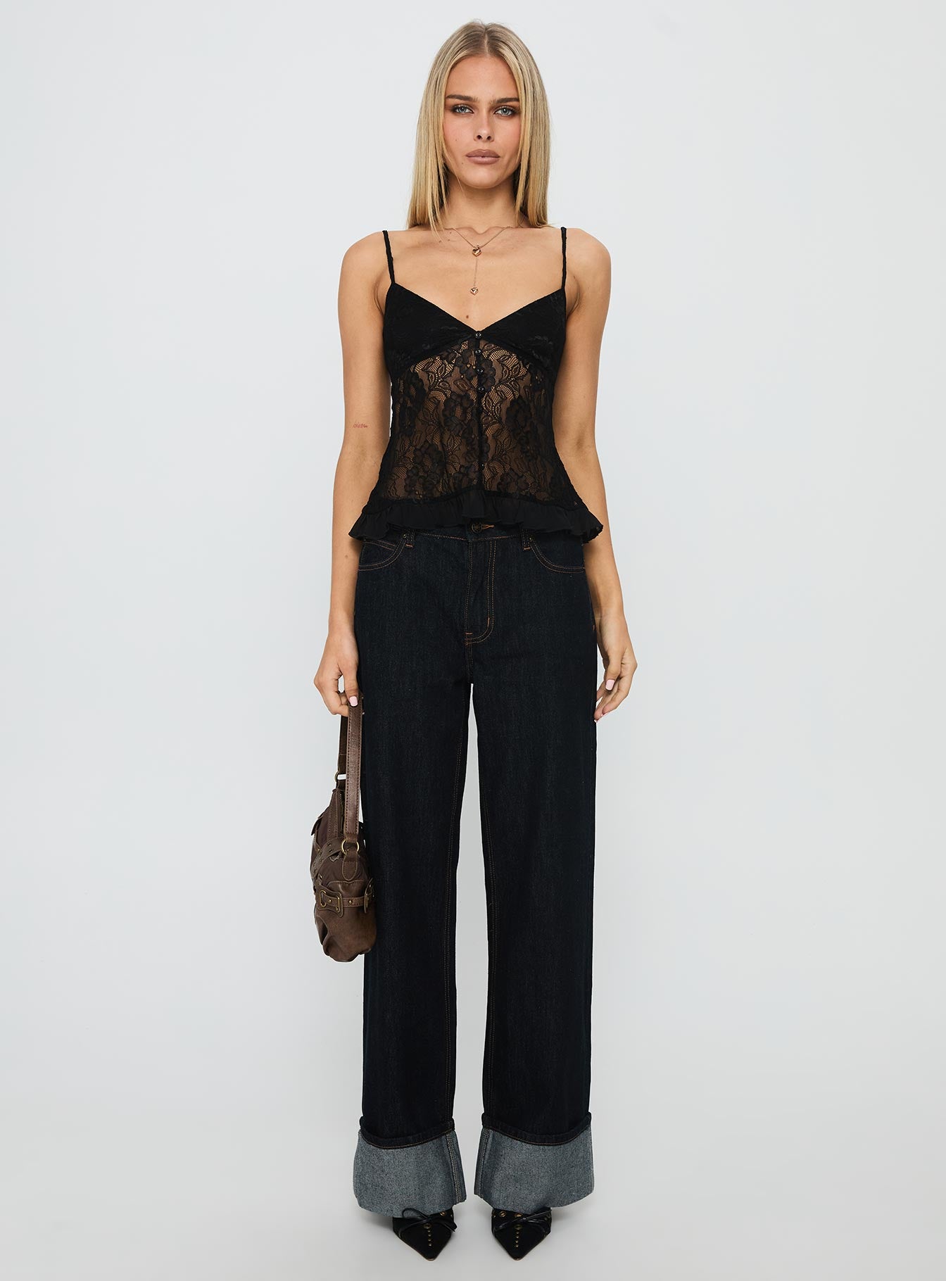 Weslee Lace Babydoll Top Black