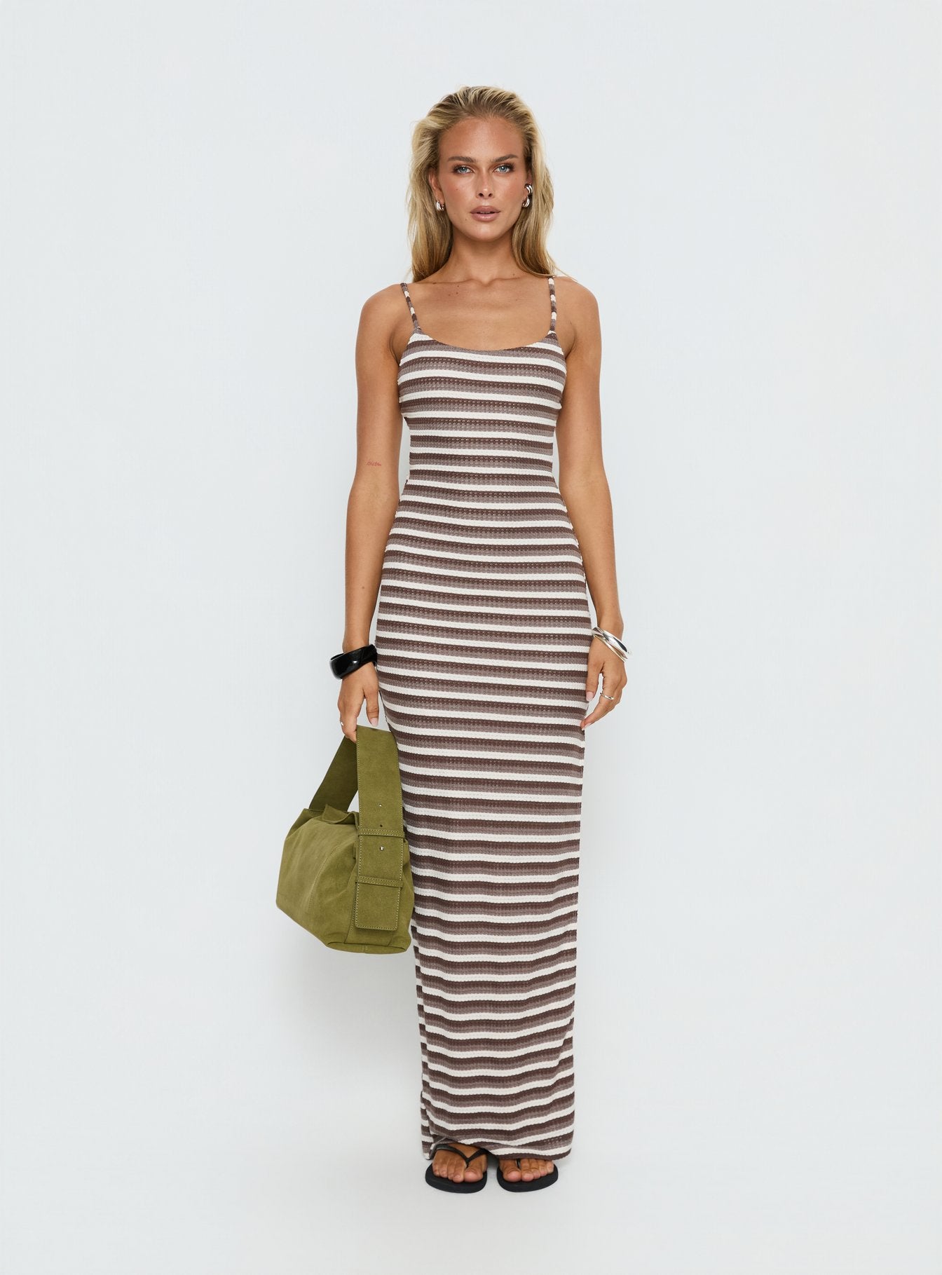 brown and white striped dress Elestria Maxi Dress | Brown Stripe | Womens