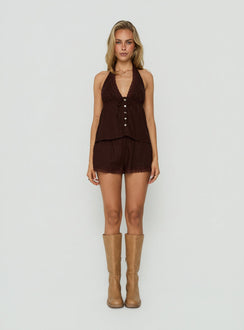 Cloud Crush Linen Halter Top Chocolate