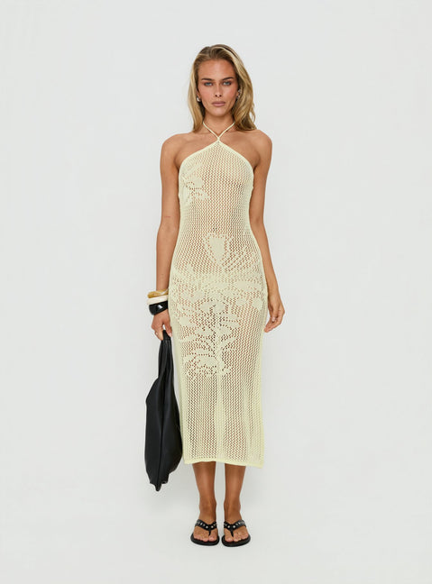 Sebelle Halter Crochet Maxi Dress L | XL | Yellow | Womens