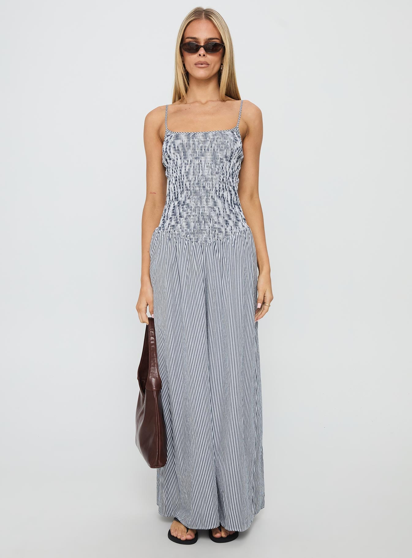 grey striped maxi dress Shine On Striped Maxi Dress Off White/Olive / S