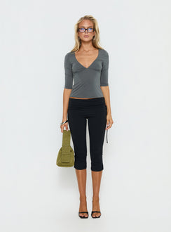 Back To Friends V Neck 3/4 Sleeve Top Grey