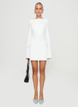 front view of model wearing Princess Polly Carters Long Sleeve Mini Dress White Petite High Neck 