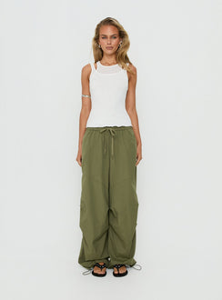 Discover the Mankind Baggy Cargo Pants Olive in womens-regular-pants with mid-rise waist front view of model wearing Princess Polly