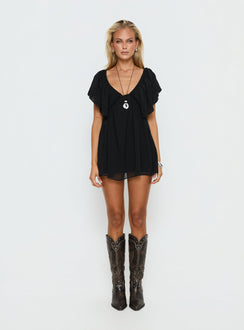 Sun Spirit Plunge Flowy Playsuit Black