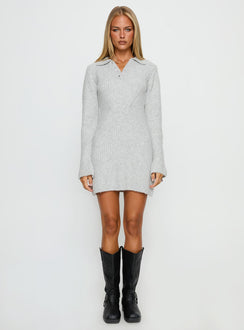 Naloma Knit Long Sleeve Mini Dress Grey Marle