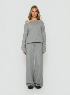 Showcasing the Dodie Wide Leg Pants Dark Grey Marle in womens-regular-pants with mid-rise front view of model wearing Princess Polly