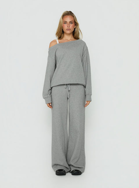 Showcasing the Dodie Wide Leg Pants Dark Grey Marle in womens-regular-pants with mid-rise front view of model wearing Princess Polly