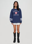 front view of model wearing Princess Polly Snoopy Star Tennis Club Sweater Navy Long 