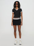 front view of model wearing Princess Polly Emberia Skort Black High Waisted Shorts 